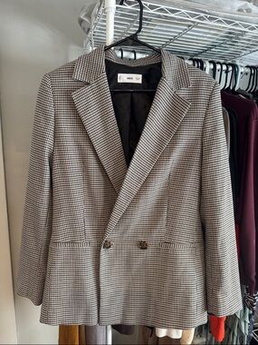 Mango Black & White Houndstooth Double-Breasted Blazer